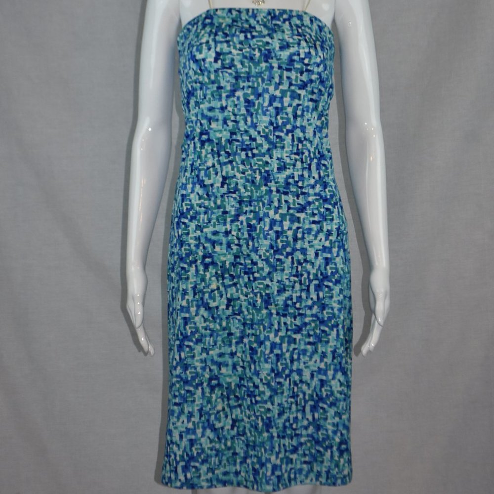 Devan sz XS Blue & White Knee Length Spaghetti Strap Dress with Elastic Bustline
